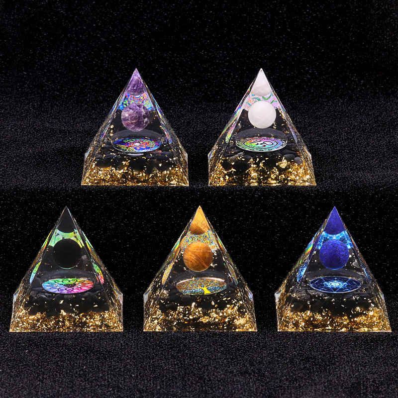 Amewthyst Sphere Raw Black Obsidian Base Gold 50MM & 60MM Pyramid Ornament for Home Decor