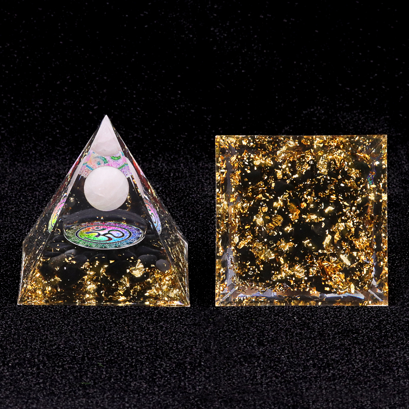 Amewthyst Sphere Raw Black Obsidian Base Gold 50MM & 60MM Pyramid Ornament for Home Decor