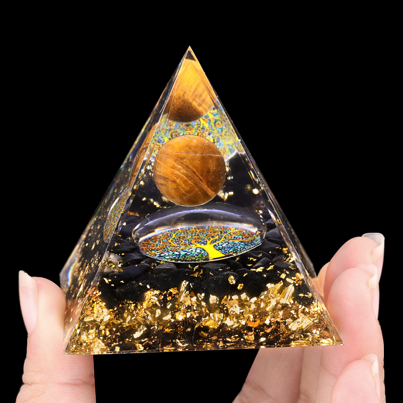 Amewthyst Sphere Raw Black Obsidian Base Gold 50MM & 60MM Pyramid Ornament for Home Decor