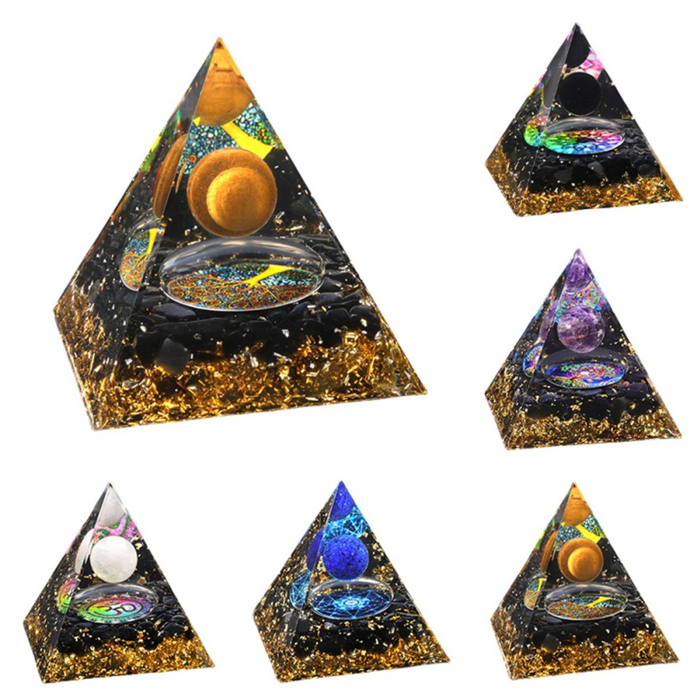 Sphere Raw Black Obsidian Base Gold 60MM Pyramid Ornament for Home Decor