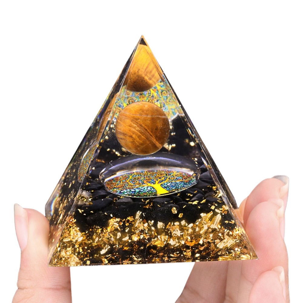 Sphere Raw Black Obsidian Base Gold 60MM Pyramid Ornament for Home Decor