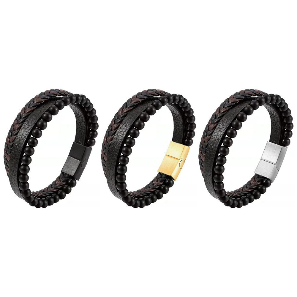 Men's Braided Leather Bracelet Wristband Cuff Bracelet for Men Gifts Stainless Steel Clasp