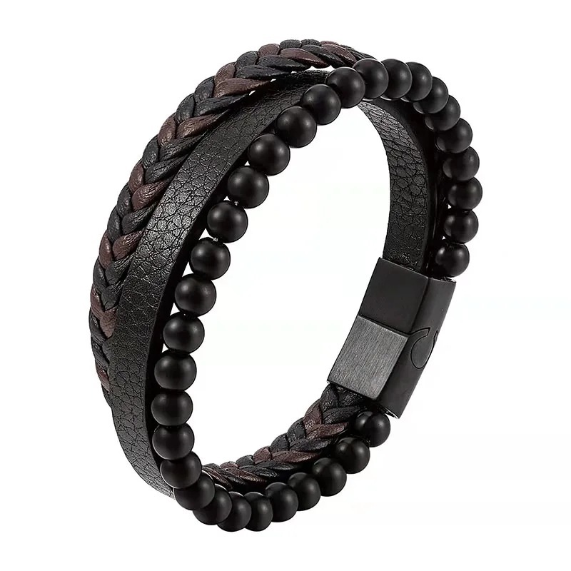 Men's Braided Leather Bracelet Wristband Cuff Bracelet for Men Gifts Stainless Steel Clasp
