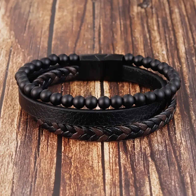 Men's Braided Leather Bracelet Wristband Cuff Bracelet for Men Gifts Stainless Steel Clasp