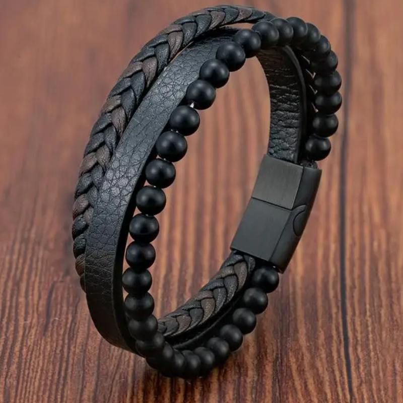 Men's Braided Leather Bracelet Wristband Cuff Bracelet for Men Gifts Stainless Steel Clasp