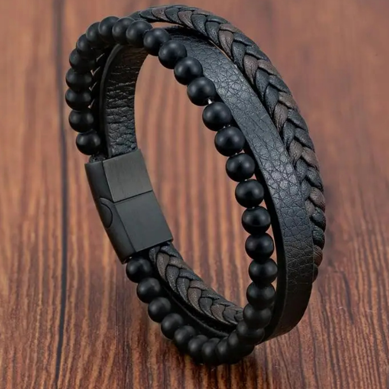 Men's Braided Leather Bracelet Wristband Cuff Bracelet for Men Gifts Stainless Steel Clasp
