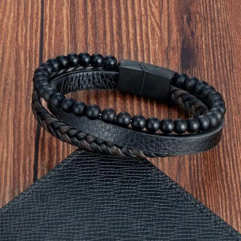 Men's Braided Leather Bracelet Wristband Cuff Bracelet for Men Gifts Stainless Steel Clasp