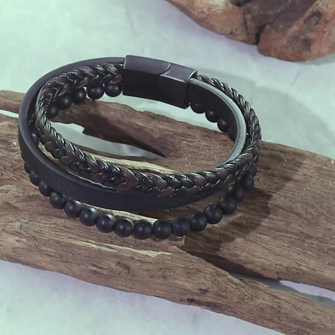 Men's Braided Leather Bracelet Wristband Cuff Bracelet for Men Gifts Stainless Steel Clasp