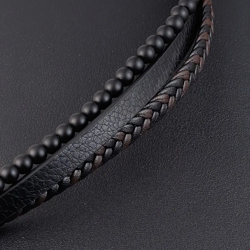 Men's Braided Leather Bracelet Wristband Cuff Bracelet for Men Gifts Stainless Steel Clasp