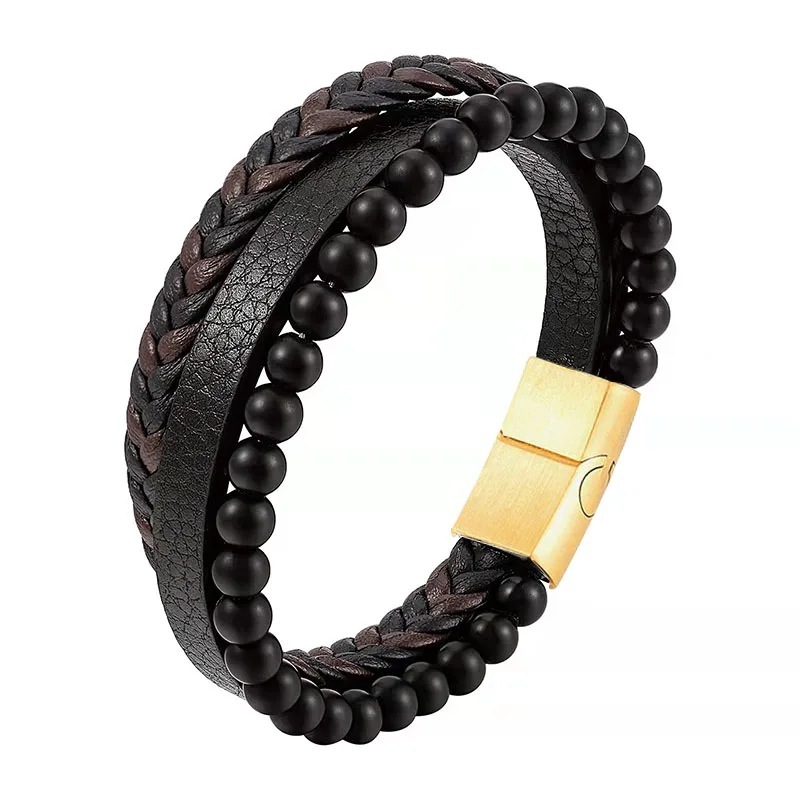 Men's Braided Leather Bracelet Wristband Cuff Bracelet for Men Gifts Stainless Steel Clasp