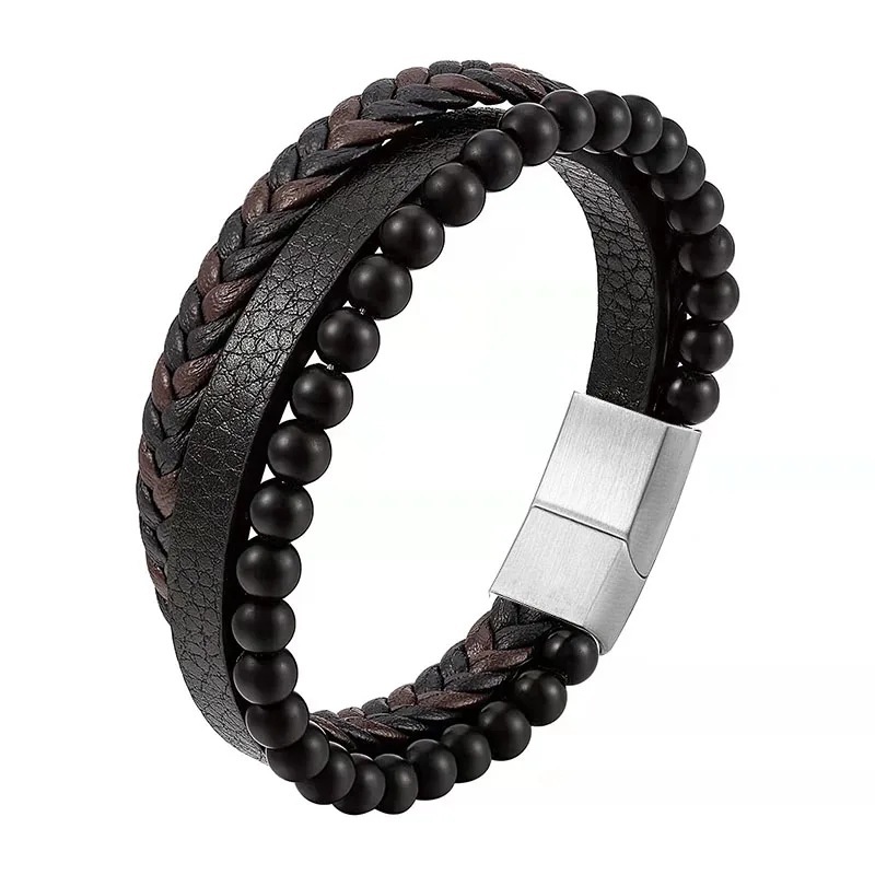 Men's Braided Leather Bracelet Wristband Cuff Bracelet for Men Gifts Stainless Steel Clasp