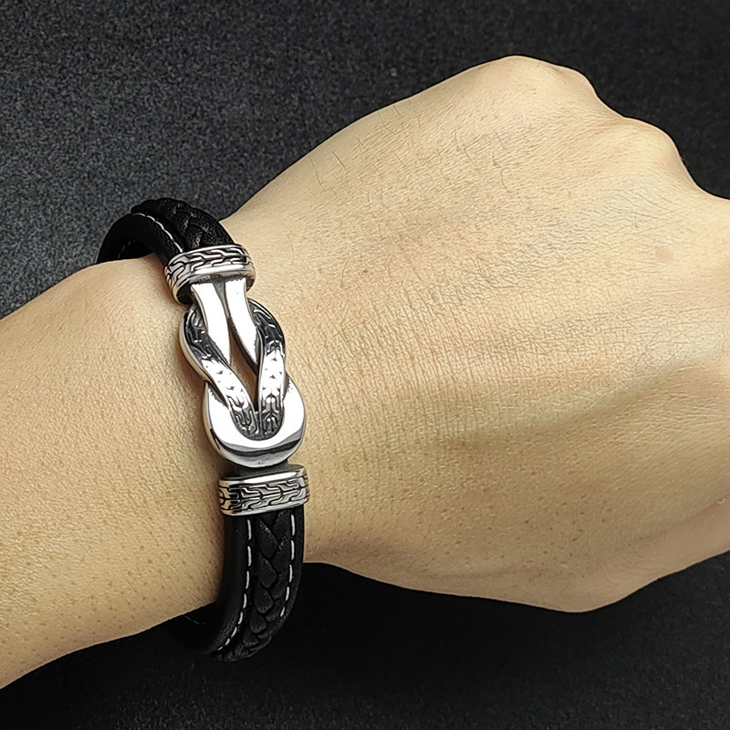 Men's Braided Leather Bracelet Wristband Cuff Bracelet for Men Gifts Stainless Steel Clasp
