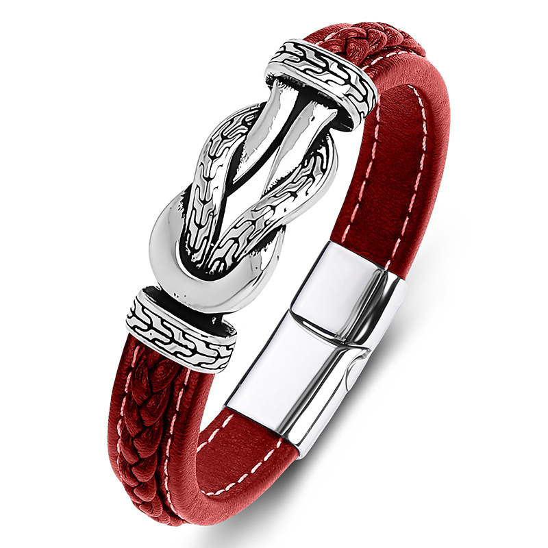 Men's Braided Leather Bracelet Wristband Cuff Bracelet for Men Gifts Stainless Steel Clasp