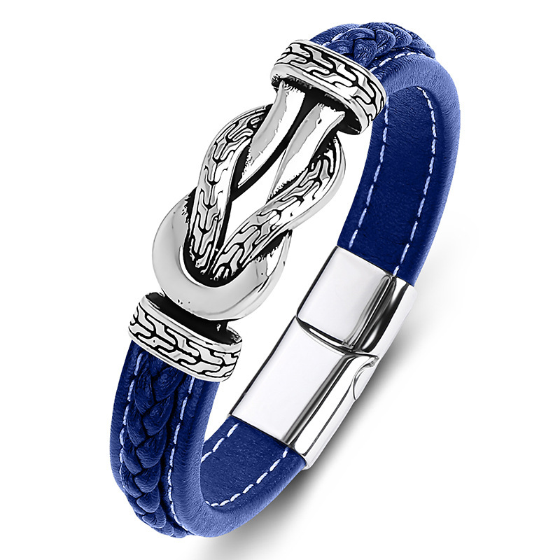 Men's Braided Leather Bracelet Wristband Cuff Bracelet for Men Gifts Stainless Steel Clasp
