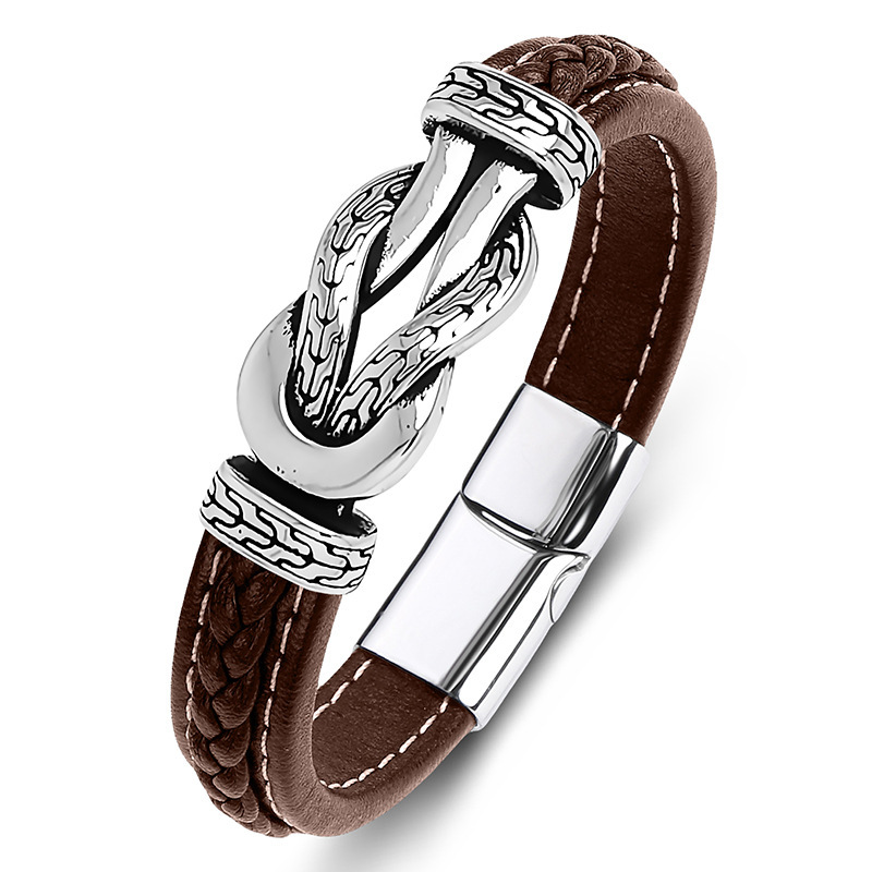 Men's Braided Leather Bracelet Wristband Cuff Bracelet for Men Gifts Stainless Steel Clasp