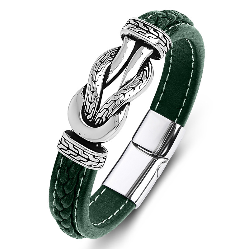 Men's Braided Leather Bracelet Wristband Cuff Bracelet for Men Gifts Stainless Steel Clasp
