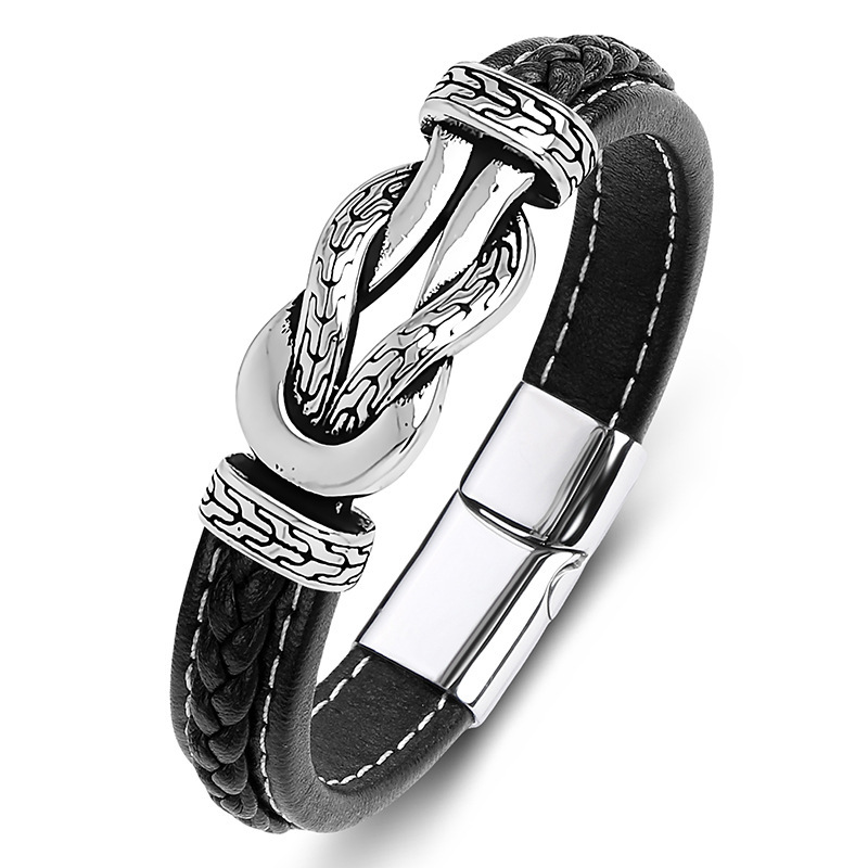 Men's Braided Leather Bracelet Wristband Cuff Bracelet for Men Gifts Stainless Steel Clasp