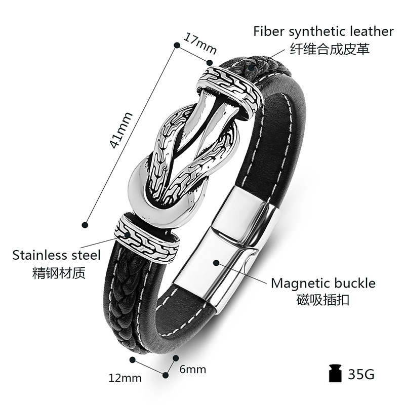 Men's Braided Leather Bracelet Wristband Cuff Bracelet for Men Gifts Stainless Steel Clasp