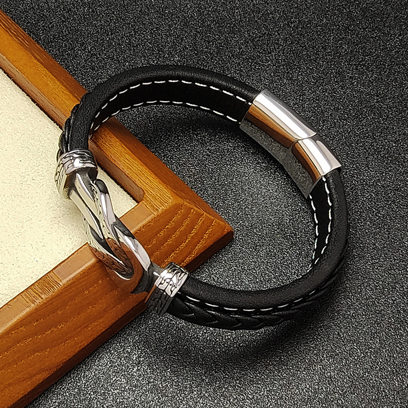 Men's Braided Leather Bracelet Wristband Cuff Bracelet for Men Gifts Stainless Steel Clasp