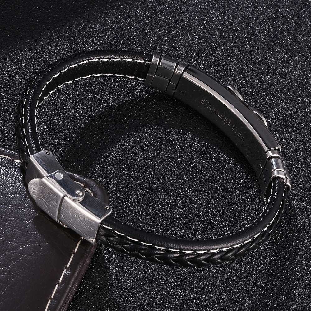 Men's Braided Leather Bracelet Wristband Cuff Bracelet for Men Gifts Stainless Steel Clasp