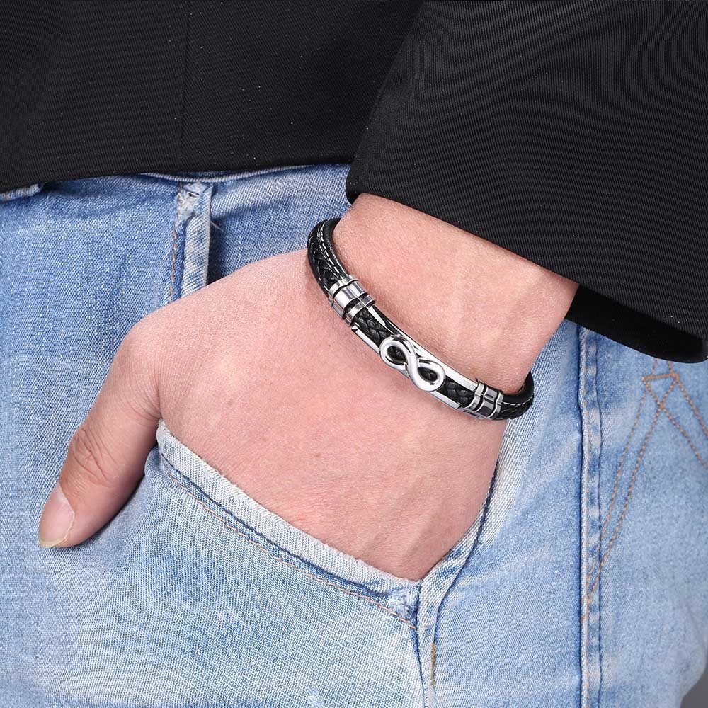 Men's Braided Leather Bracelet Wristband Cuff Bracelet for Men Gifts Stainless Steel Clasp