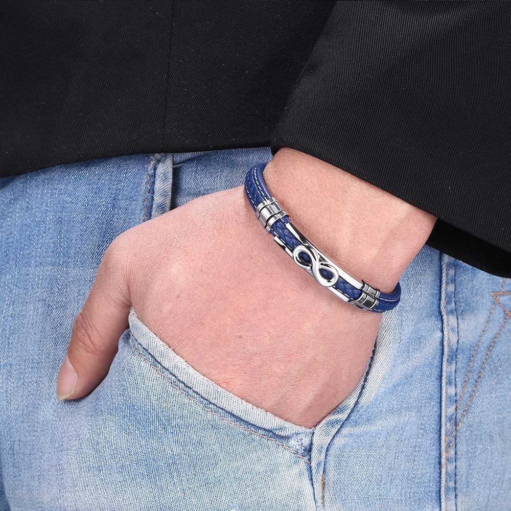 Men's Braided Leather Bracelet Wristband Cuff Bracelet for Men Gifts Stainless Steel Clasp