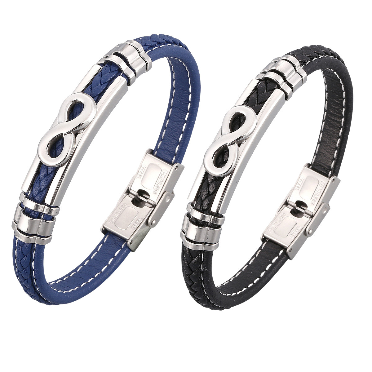 Men's Braided Leather Bracelet Wristband Cuff Bracelet for Men Gifts Stainless Steel Clasp