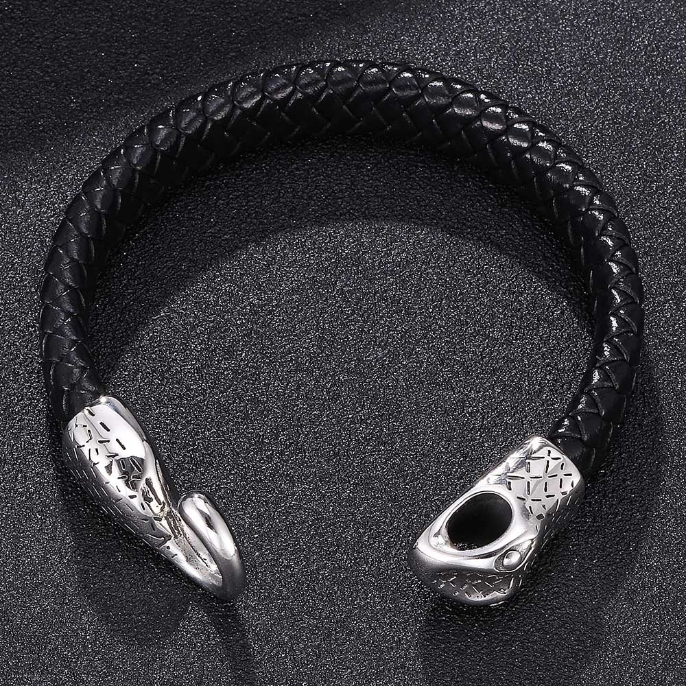 Snake Men's Braided Leather Bracelet Wristband Cuff Bracelet for Men Gifts Stainless Steel Clasp