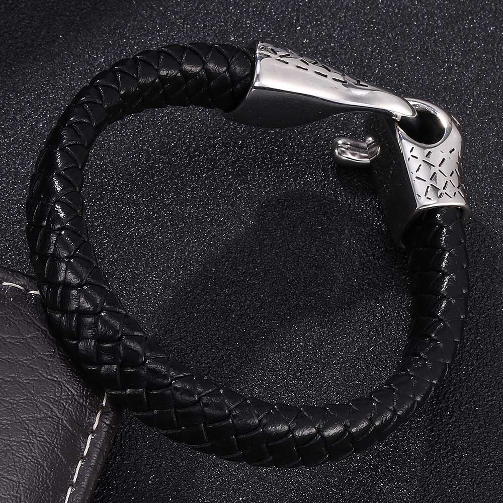 Snake Men's Braided Leather Bracelet Wristband Cuff Bracelet for Men Gifts Stainless Steel Clasp