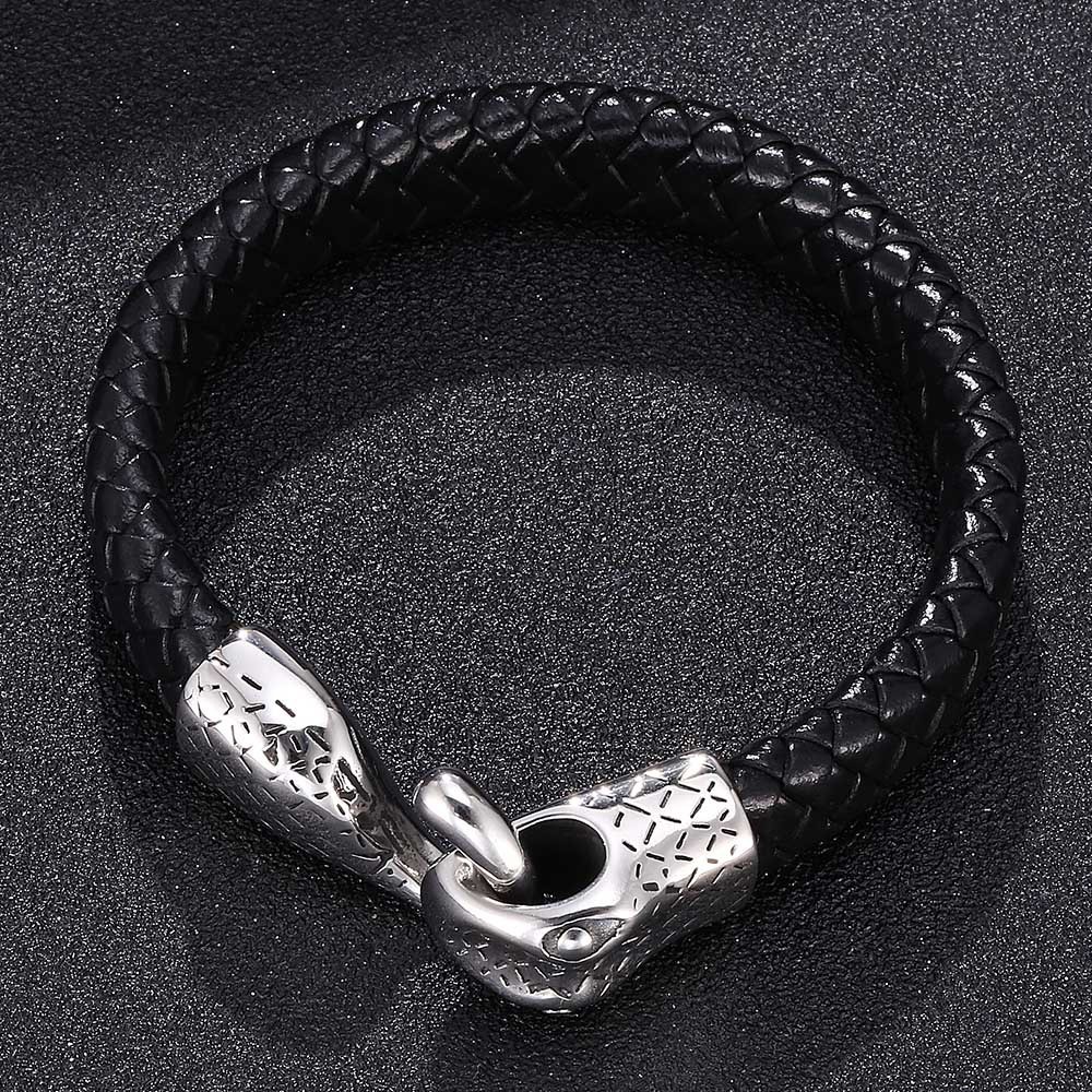 Snake Men's Braided Leather Bracelet Wristband Cuff Bracelet for Men Gifts Stainless Steel Clasp