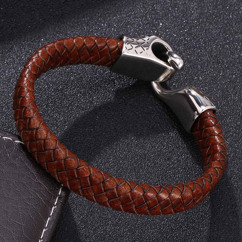 Snake Men's Braided Leather Bracelet Wristband Cuff Bracelet for Men Gifts Stainless Steel Clasp