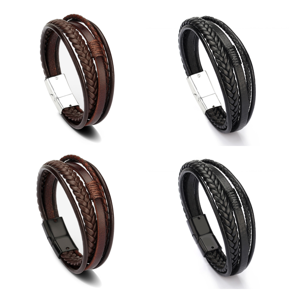 Men's Braided Leather Bracelet Wristband Cuff Bracelet for Men Gifts Stainless Steel Clasp