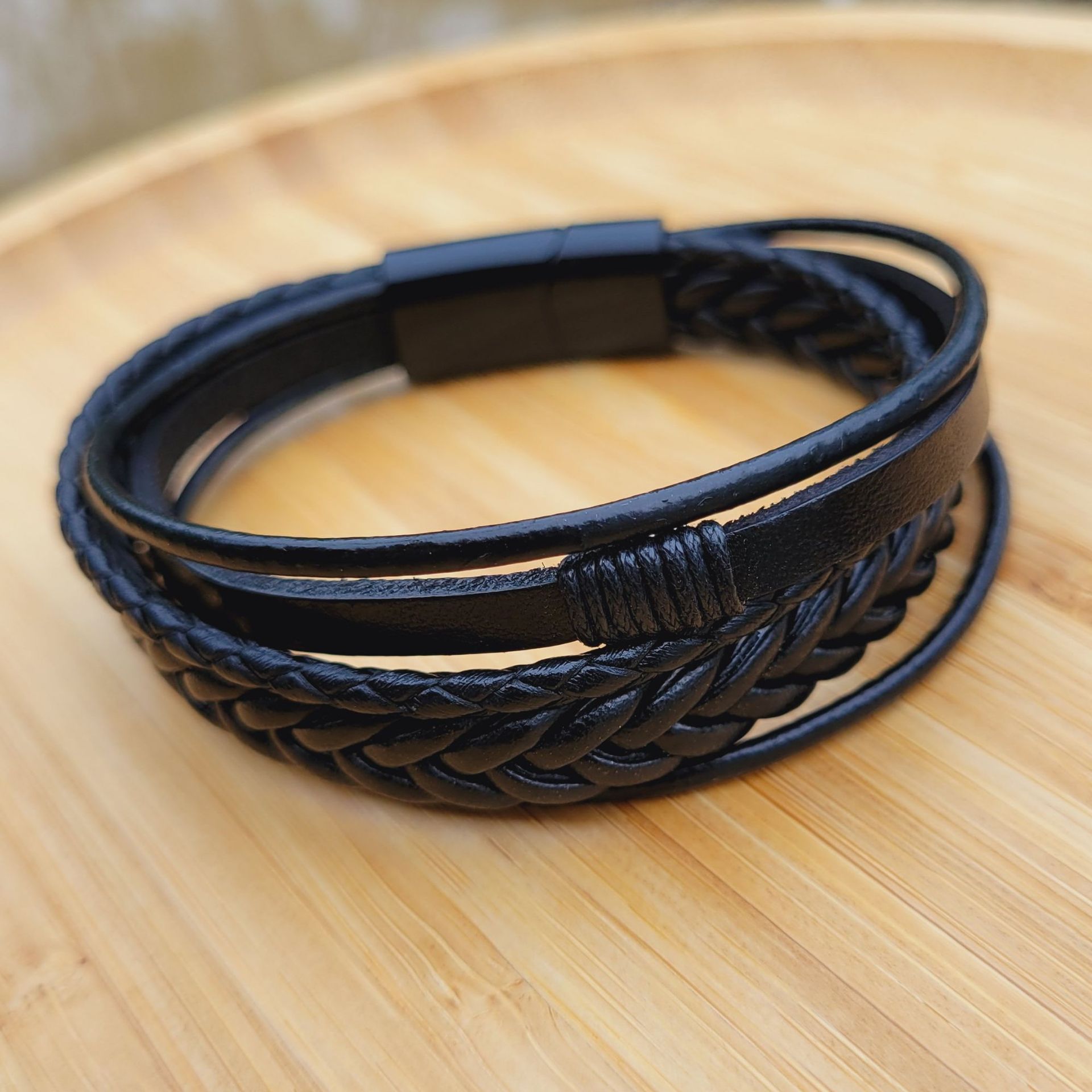 Men's Braided Leather Bracelet Wristband Cuff Bracelet for Men Gifts Stainless Steel Clasp