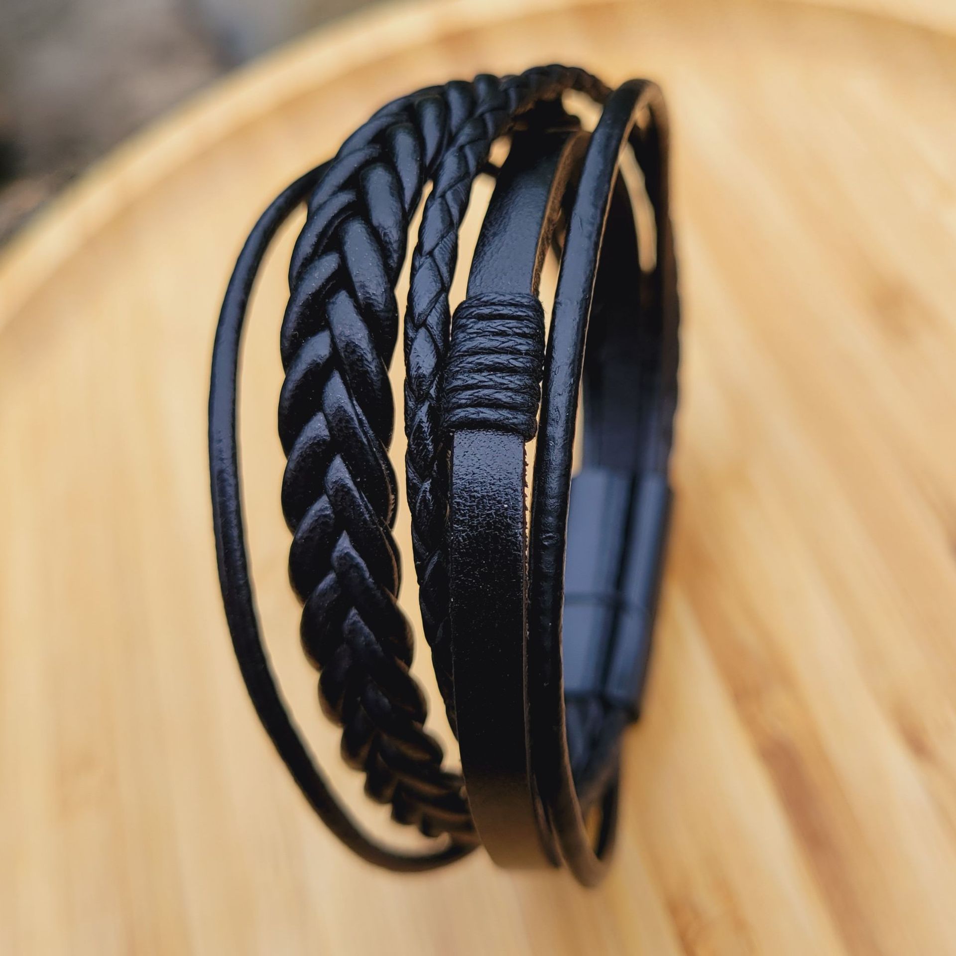 Men's Braided Leather Bracelet Wristband Cuff Bracelet for Men Gifts Stainless Steel Clasp