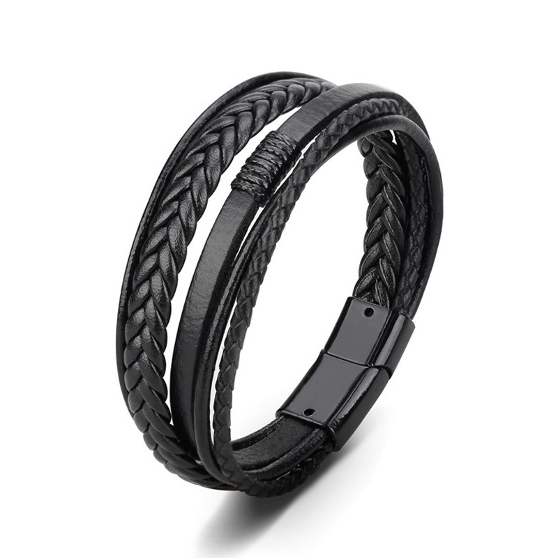 Men's Braided Leather Bracelet Wristband Cuff Bracelet for Men Gifts Stainless Steel Clasp