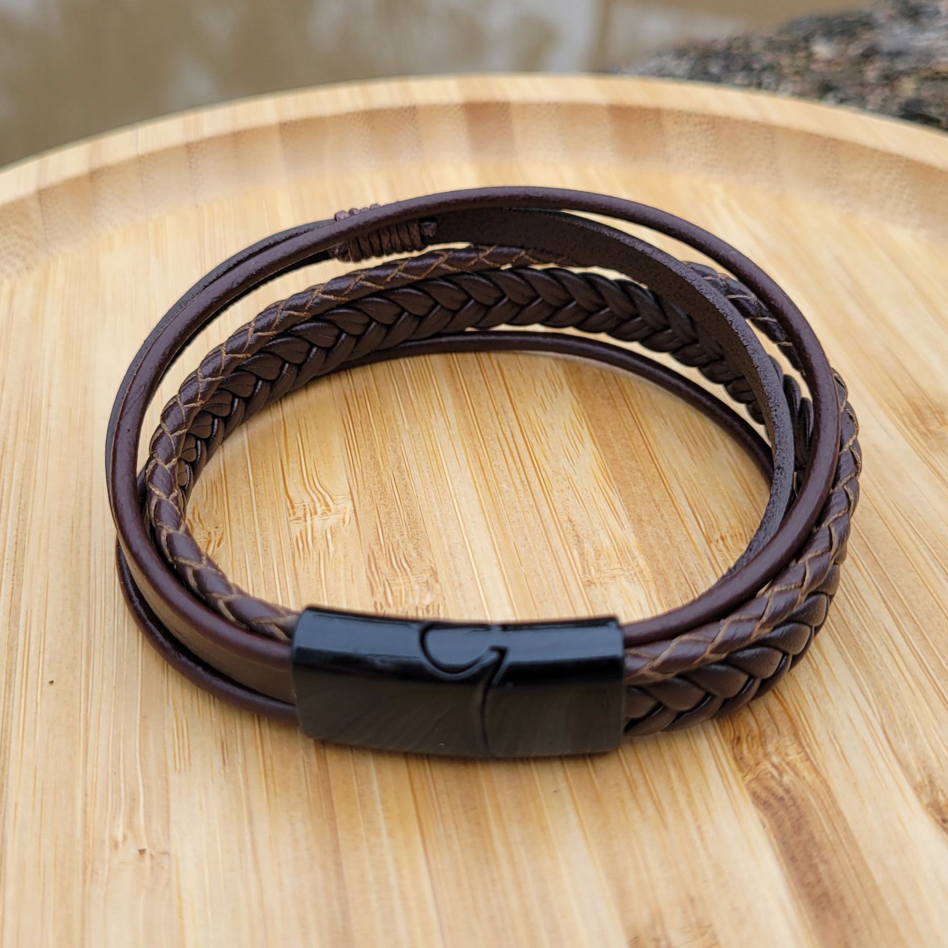 Men's Braided Leather Bracelet Wristband Cuff Bracelet for Men Gifts Stainless Steel Clasp