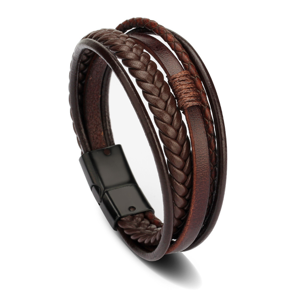 Men's Braided Leather Bracelet Wristband Cuff Bracelet for Men Gifts Stainless Steel Clasp