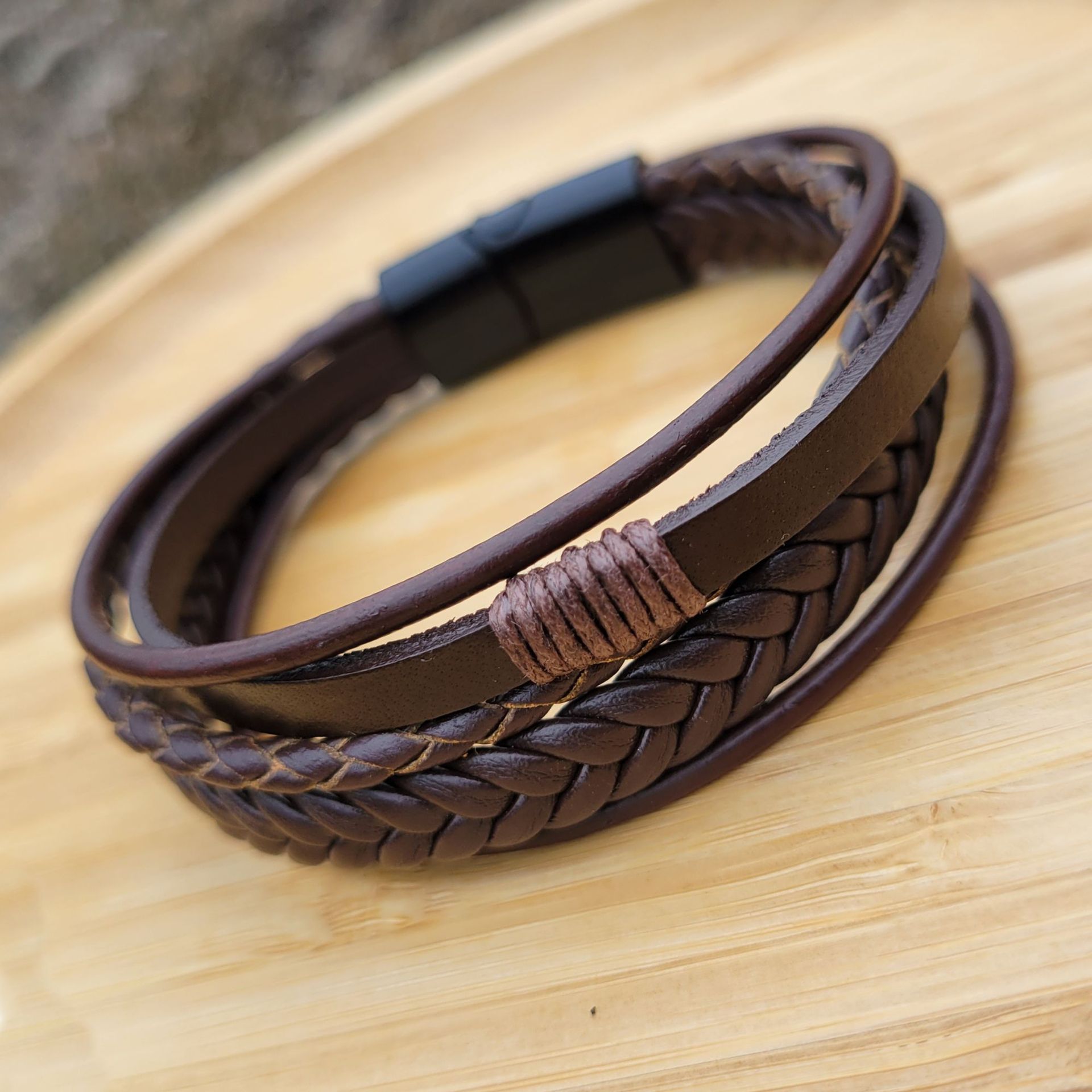 Men's Braided Leather Bracelet Wristband Cuff Bracelet for Men Gifts Stainless Steel Clasp