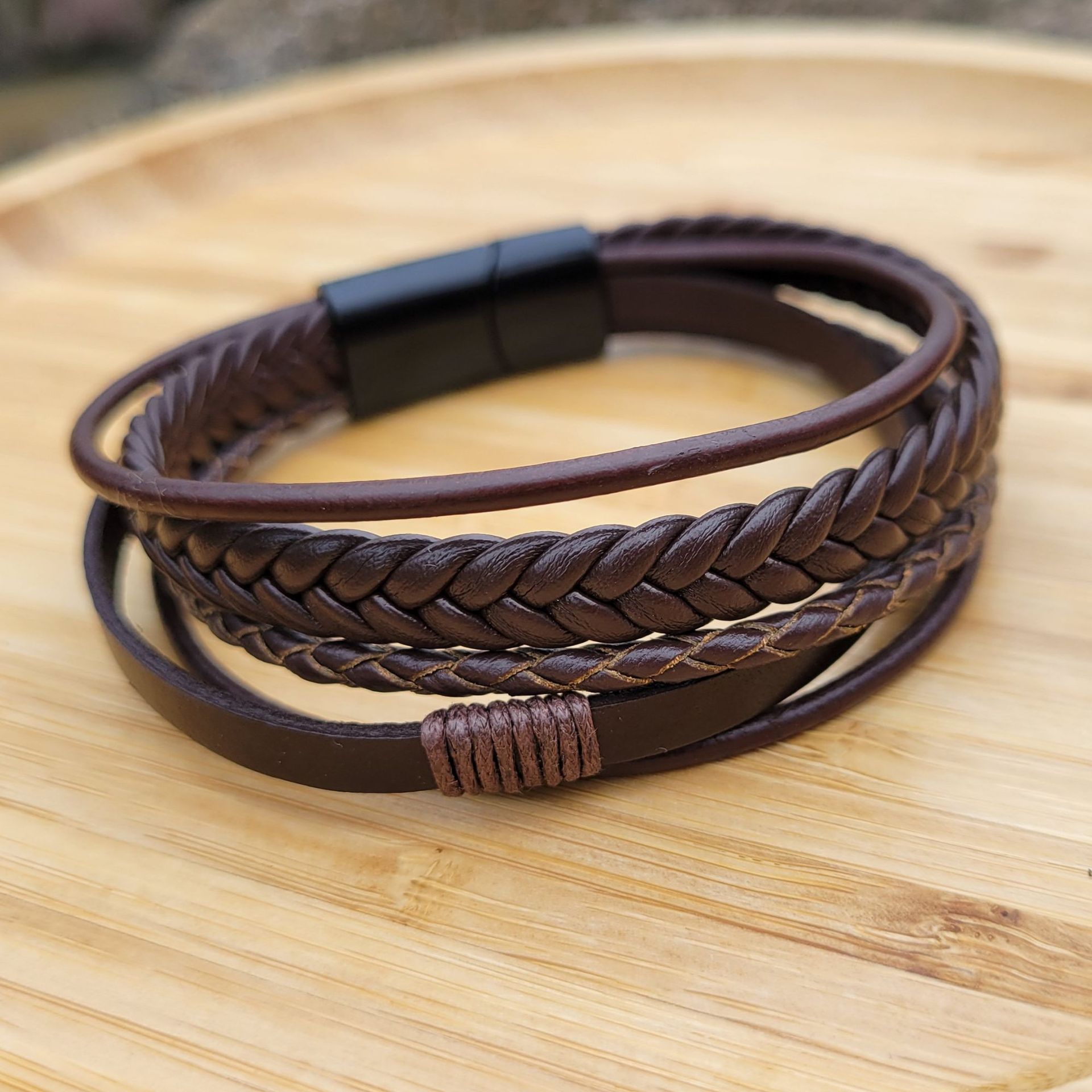 Men's Braided Leather Bracelet Wristband Cuff Bracelet for Men Gifts Stainless Steel Clasp