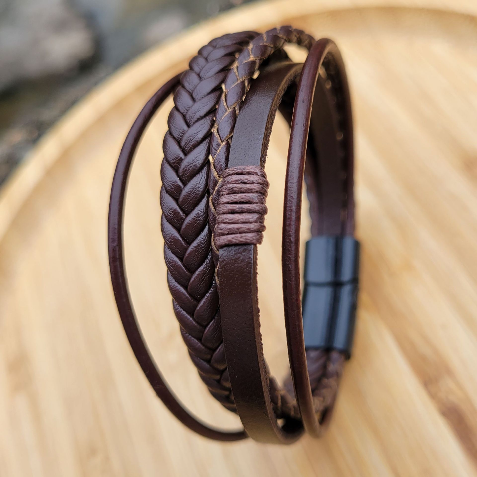 Multi-Layer Men's Braided Leather Bracelet Wristband Cuff Bracelet for Men Gifts Stainless Steel Clasp