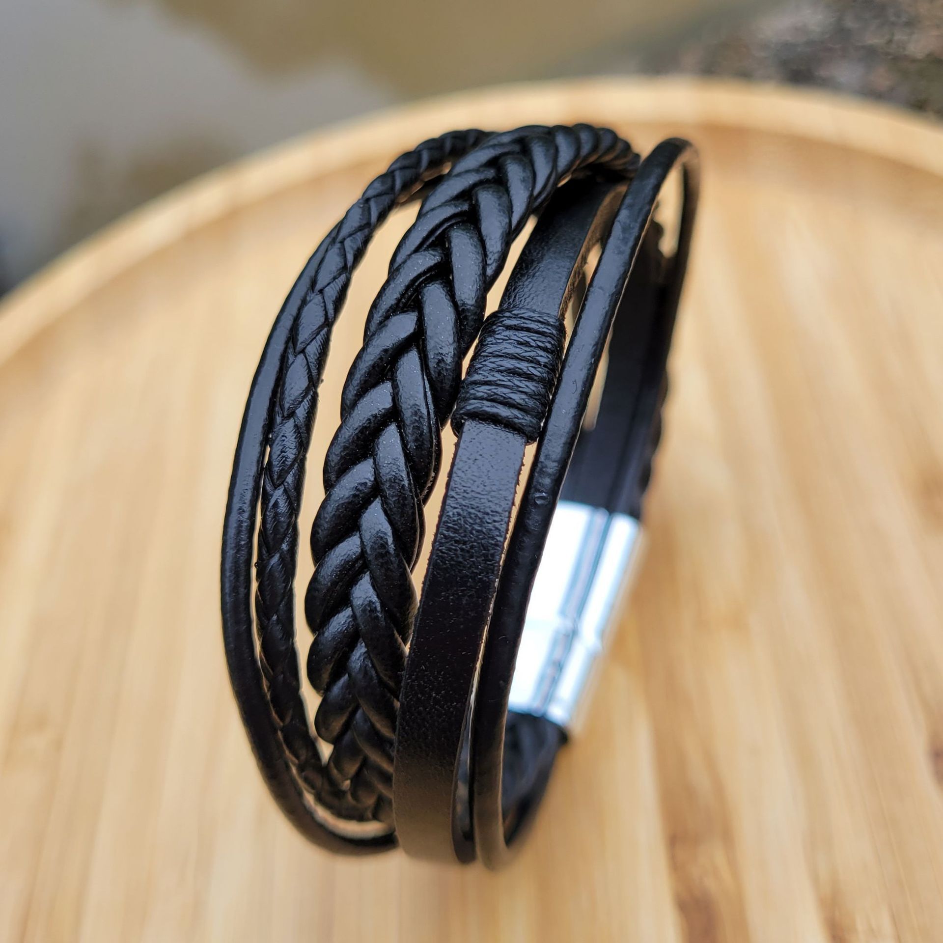 Multi-Layer Men's Braided Leather Bracelet Wristband Cuff Bracelet for Men Gifts Stainless Steel Clasp