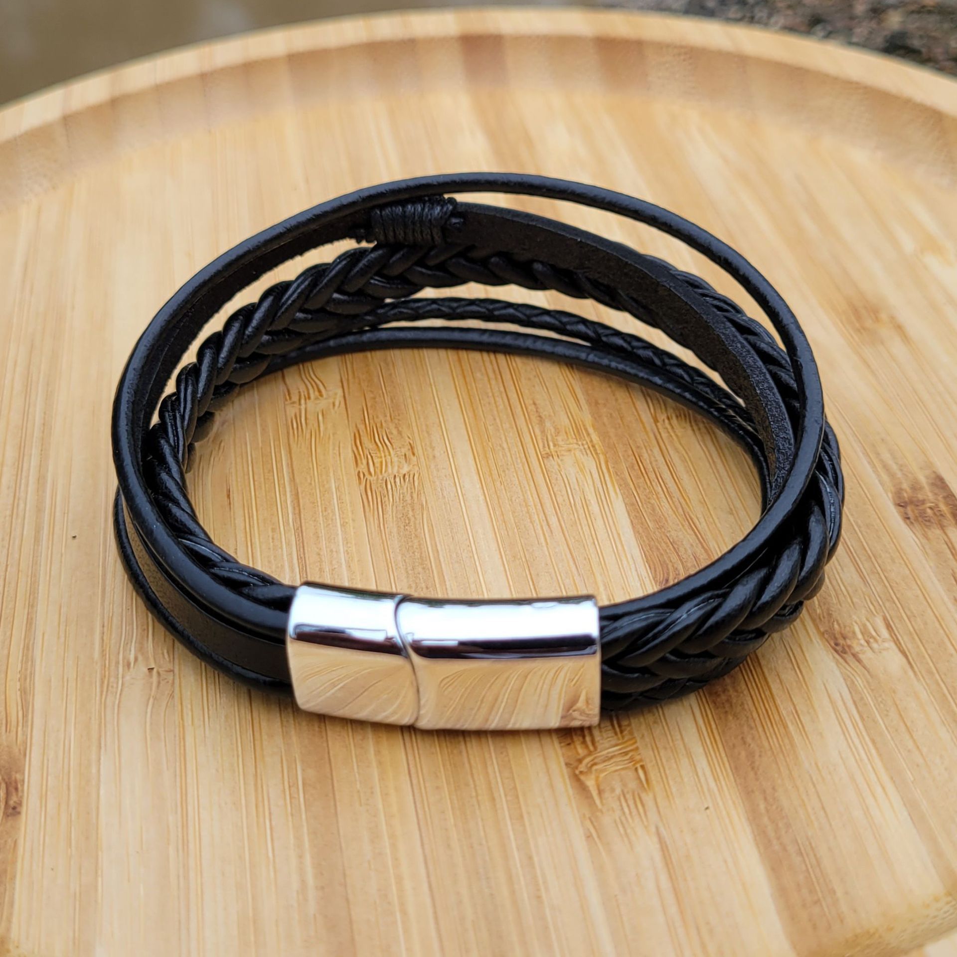 Multi-Layer Men's Braided Leather Bracelet Wristband Cuff Bracelet for Men Gifts Stainless Steel Clasp