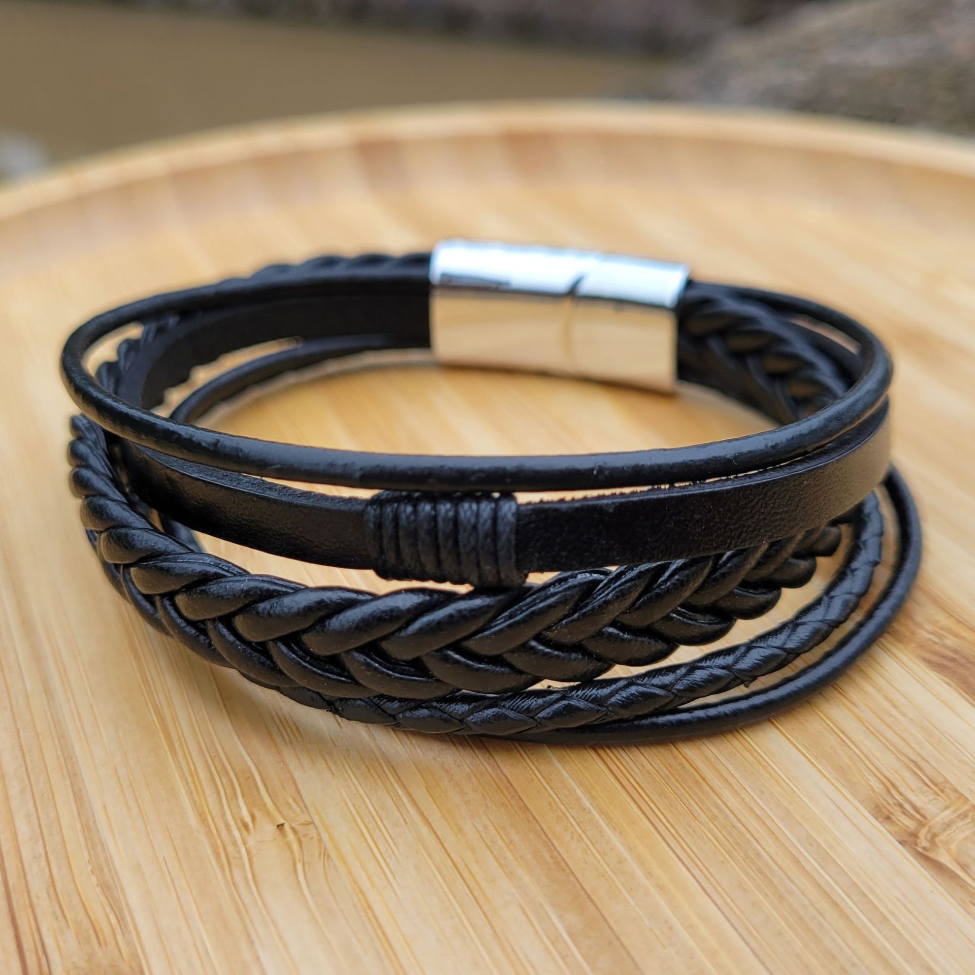Multi-Layer Men's Braided Leather Bracelet Wristband Cuff Bracelet for Men Gifts Stainless Steel Clasp