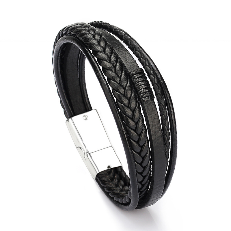 Men's Braided Leather Bracelet Wristband Cuff Bracelet for Men Gifts Stainless Steel Clasp