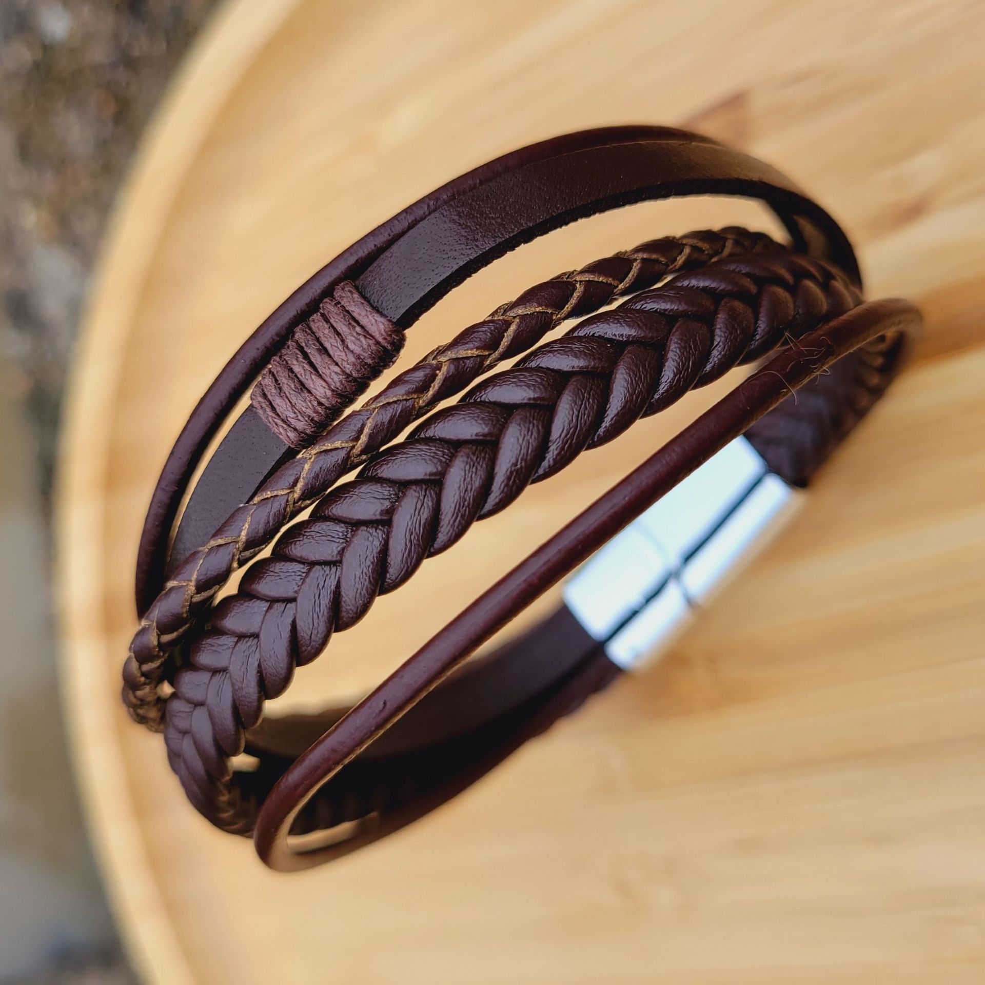 Multi-Layer Men's Braided Leather Bracelet Wristband Cuff Bracelet for Men Gifts Stainless Steel Clasp