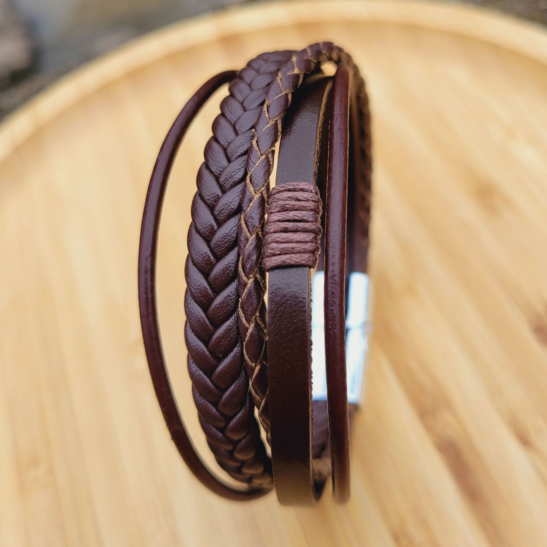 Multi-Layer Men's Braided Leather Bracelet Wristband Cuff Bracelet for Men Gifts Stainless Steel Clasp