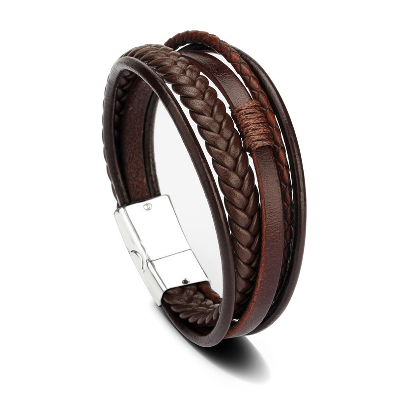 Men's Braided Leather Bracelet Wristband Cuff Bracelet for Men Gifts Stainless Steel Clasp