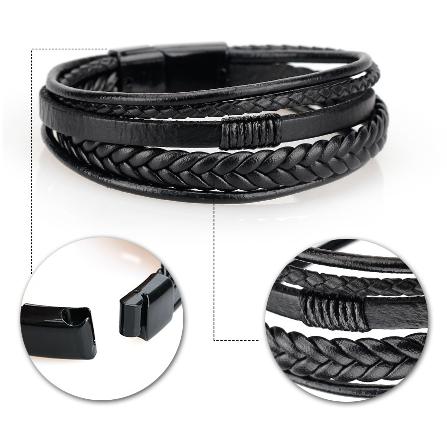 Men's Braided Leather Bracelet Wristband Cuff Bracelet for Men Gifts Stainless Steel Clasp