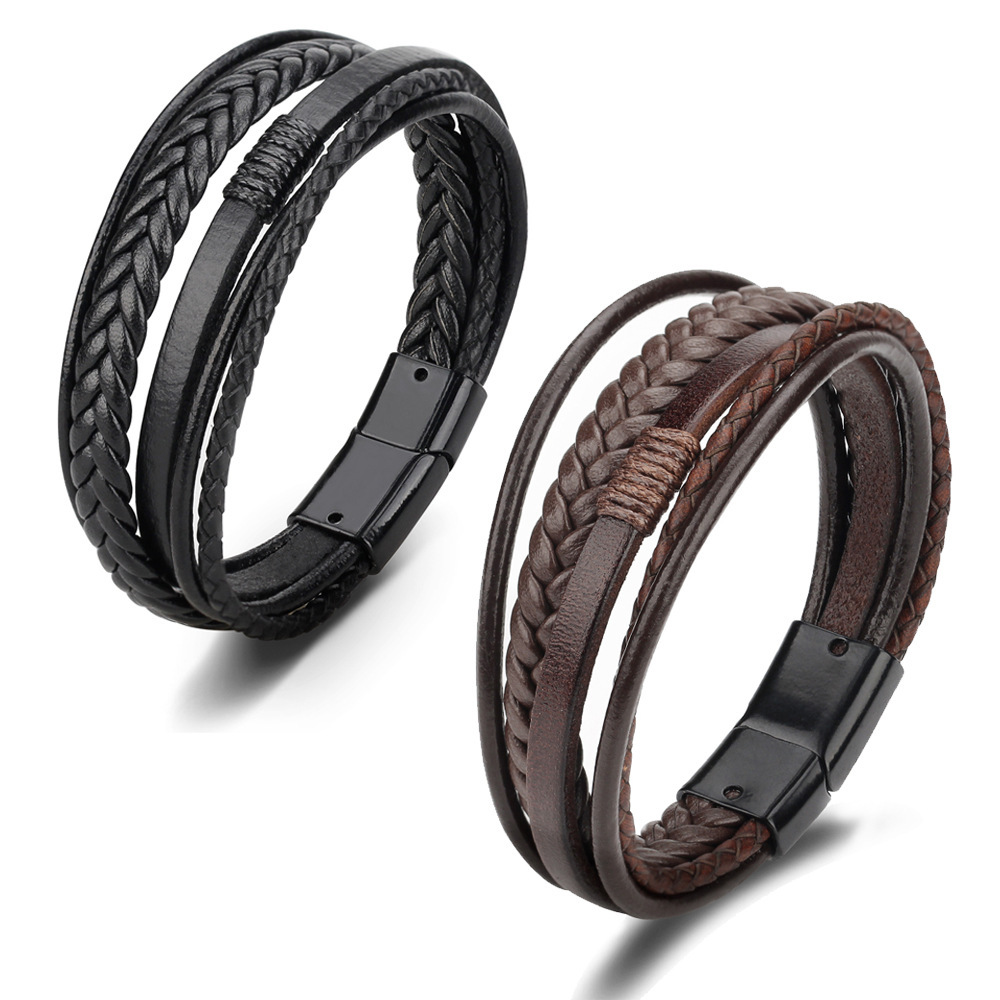 Men's Braided Leather Bracelet Wristband Cuff Bracelet for Men Gifts Stainless Steel Clasp
