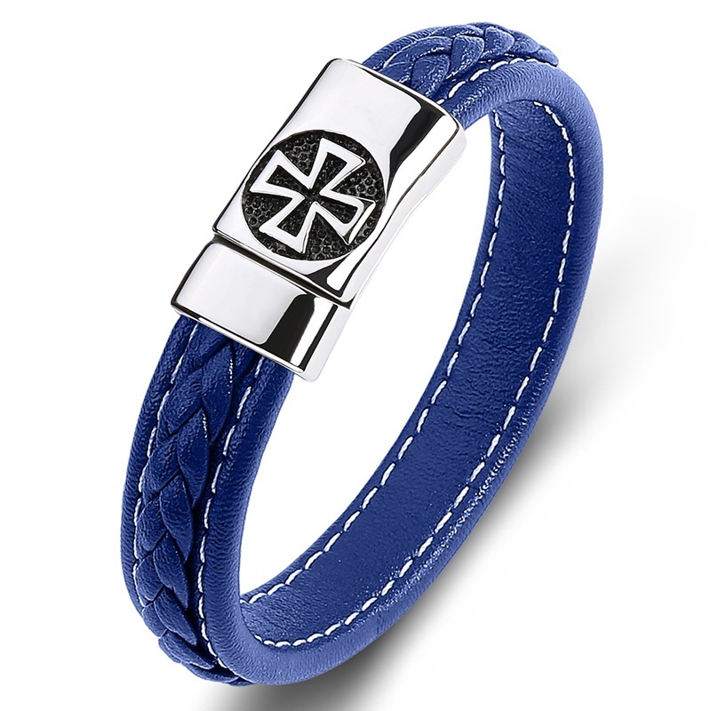 Cross Men's Braided Leather Bracelet Wristband Cuff Bracelet for Men Gifts Stainless Steel Clasp